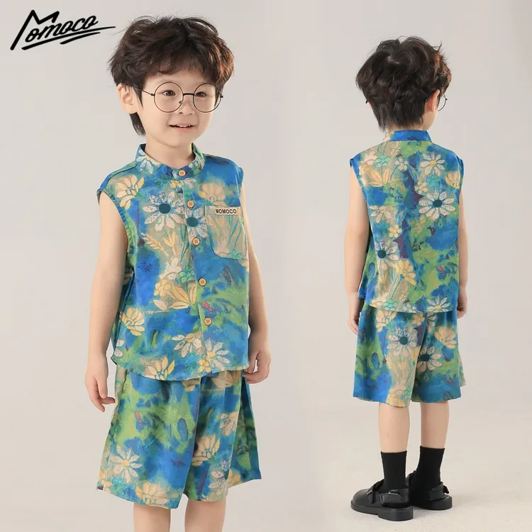 MOMOCO新款夏季男童韩系大花套装百搭时尚两件套77230578011