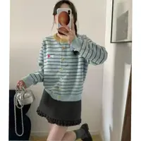 玲姐定制-条纹爱心图案刺绣款宽松休闲针织开衫383933