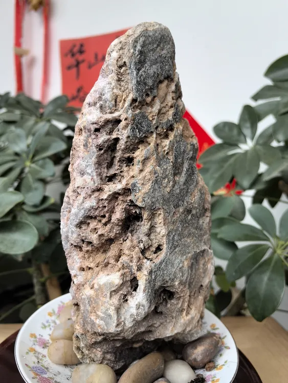 华山原石奇石靠山石招财摆件禅意石