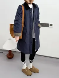 FUJIA STYLE新款时尚百搭简约气质休闲纯色长款棉衣M185