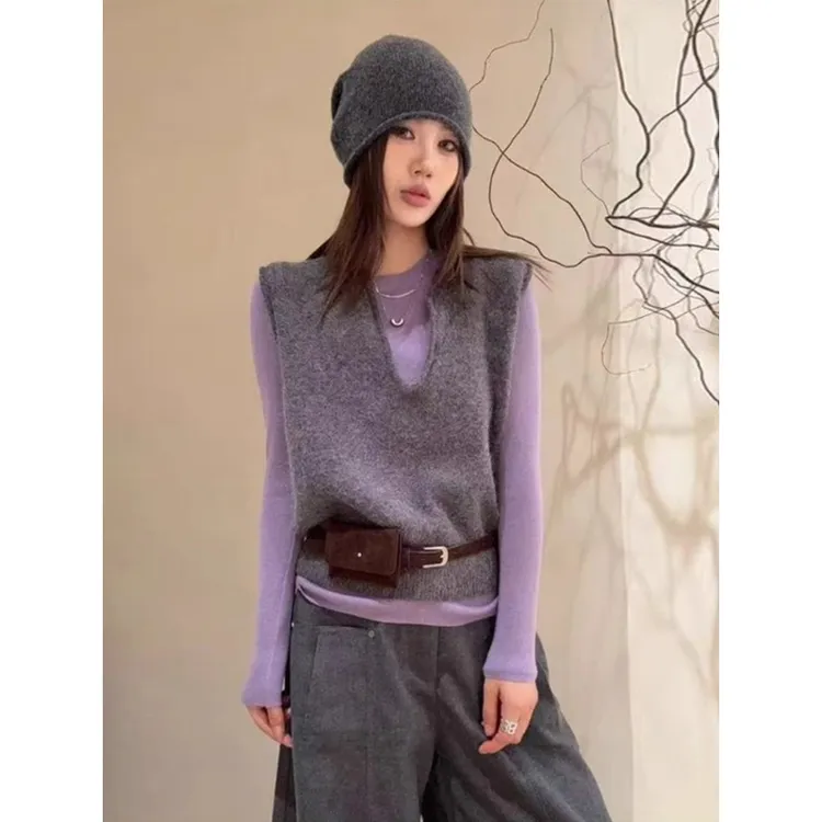 巨好看的早秋上衣两件套女2025新款韩系穿搭漂亮针织马甲叠穿t恤