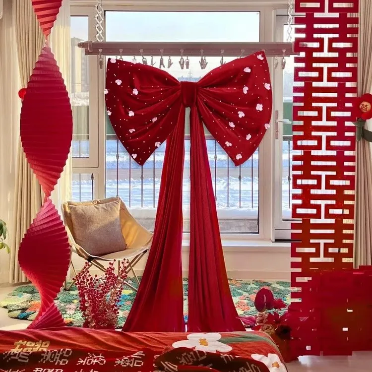 婚房窗帘超大蝴蝶结装饰男女方拍照客厅卧室布置新房农村婚礼用品