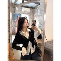 【青青】大码法式正肩假两件衬衫女秋季高级感长袖遮肉显瘦上衣6413