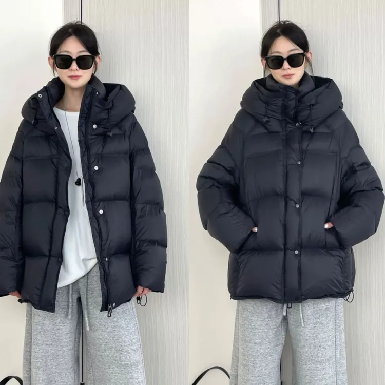 加厚230克+90溯源码连帽升级泡芙羽绒服女中长款磁吸扣防风袖25冬