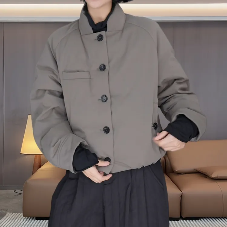 5391#高级感百搭插肩袖短款棉服秋冬洋气宽松小个子立领保暖外套