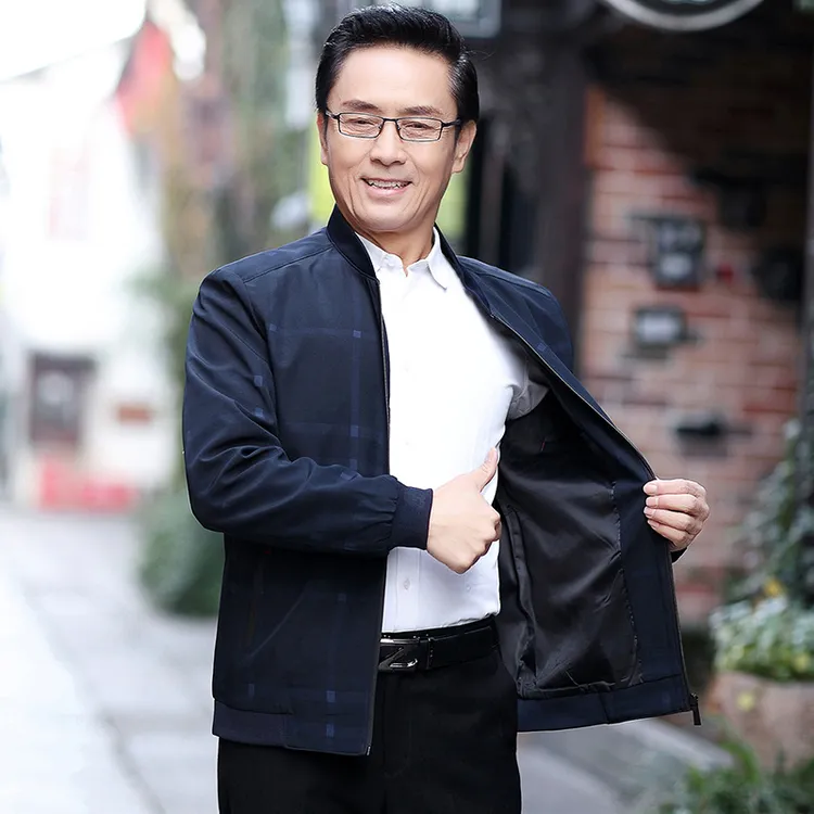春秋款男式夹克衫中老年男士宽松外套爸爸装休闲外穿上衣开衫男装