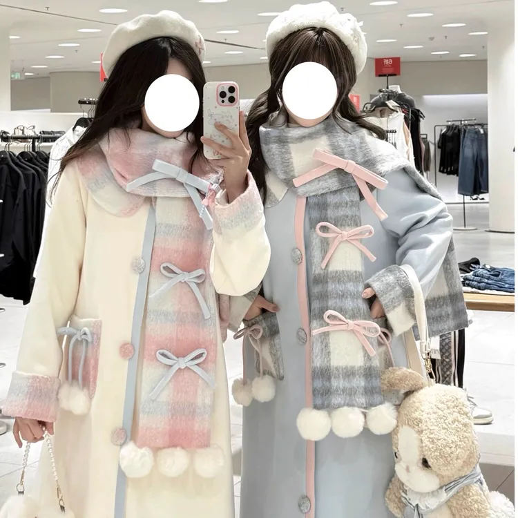 【源头厂家】冬季北海道初雪温柔甜美多巴胺毛呢大衣女冬季显瘦女