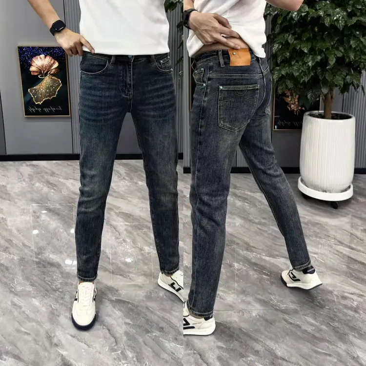 时尚深色牛仔裤男2025新款男裤潮流做旧小脚裤简约百搭舒适裤子男