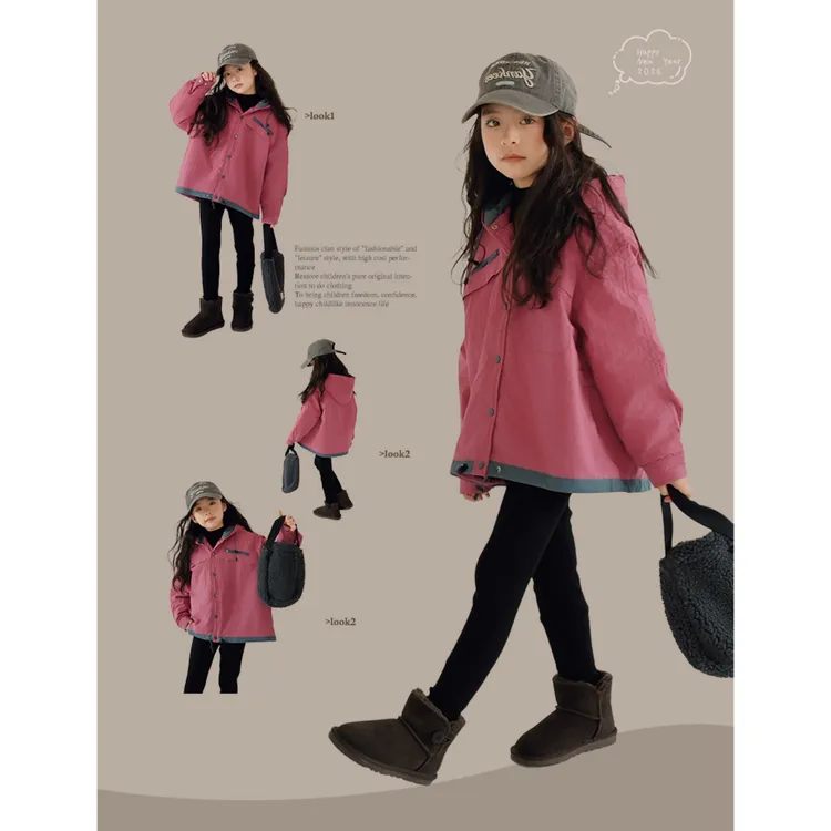 【熙熙可可】2025女童冬季新长袖百搭时尚夹棉保暖外套 WT2570