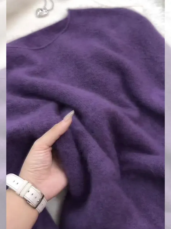 优雅温柔气质紫色长袖针织毛衣女2025秋季新款潮圆领宽松显瘦上衣