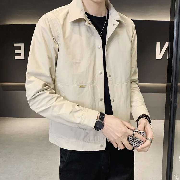 灏吉弧新款夹克男春秋季短款工装修身翻领休闲衣服薄款男士外套秋