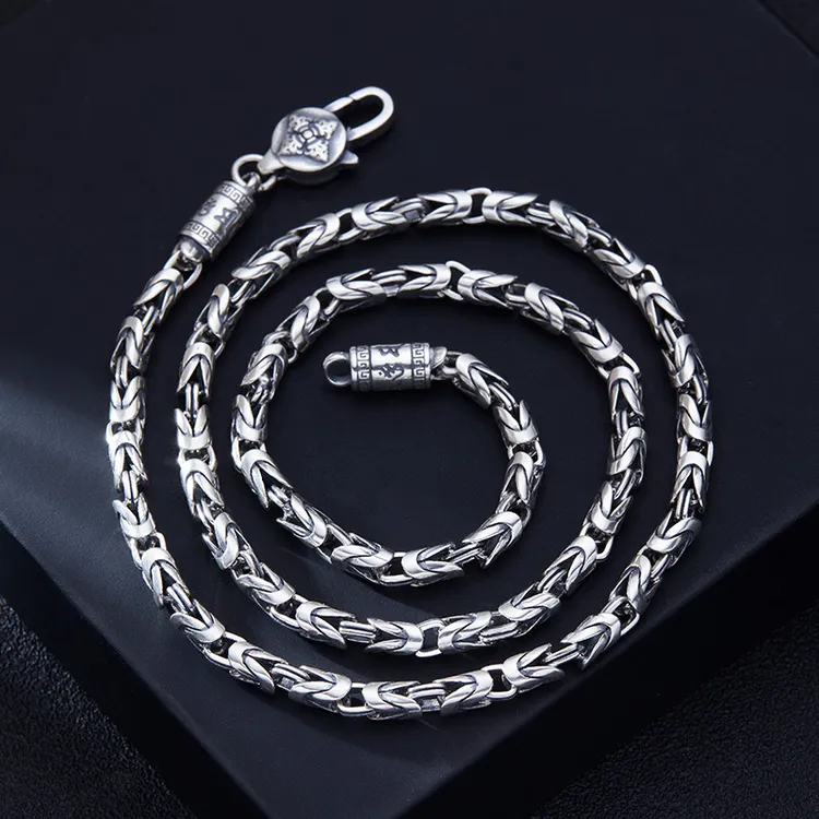 链子925银 男士手工时尚龙骨链简约潮流霸气百搭纯银项链男款朋友
