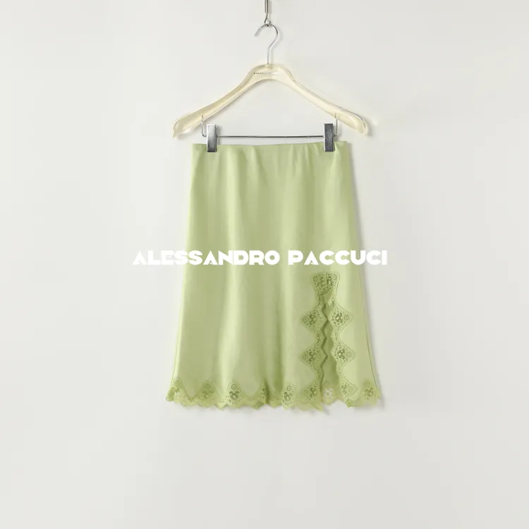 AP洛哥53003QB【黑标系列/短款】日本进口三醋酸仿皮侧开叉蕾丝半裙