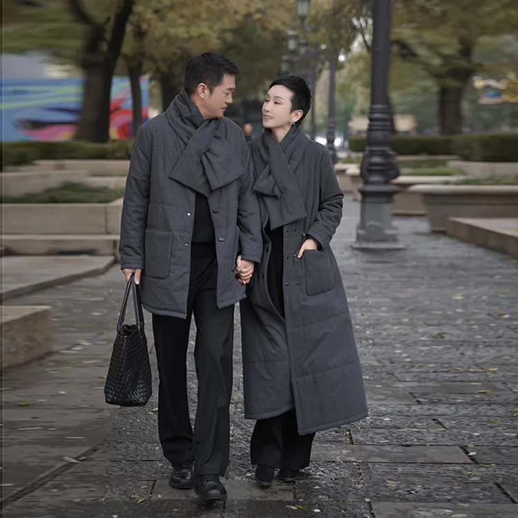 溏朵记 2025冬季新款男士加厚V领围巾短款中长款羊毛服外套88230