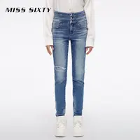 【贤哥专享】Miss Sixty春季新款牛仔裤三环高腰修身破洞复古个性休