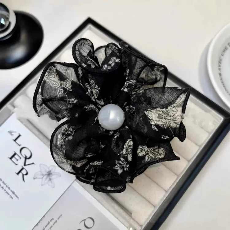 优雅手工法式清新碎花百搭时尚花朵丸子夹抓夹头饰欧根纱发饰20