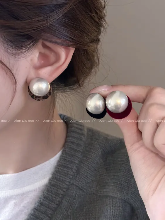 铜合金耳饰 美拉德复古豹纹珍珠耳钉女2025新款耳环高级感耳饰品