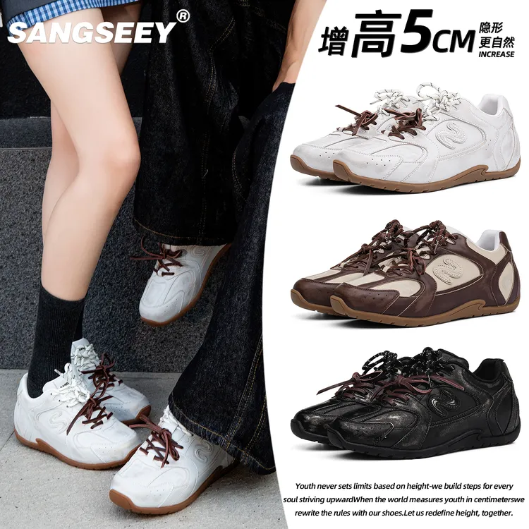 增高5CM复古擦色做旧高级休闲男鞋牛皮情侣防滑软底德训鞋板鞋女
