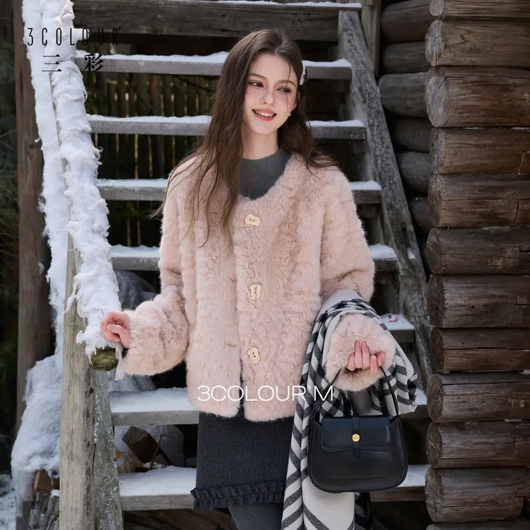 人造皮草 三彩2025冬季新款环保皮草毛毛外套宽松优雅短款M
