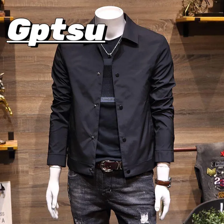 GPTSu春秋季翻领男士薄款外套韩版潮流修身帅气夹克上衣2025新款