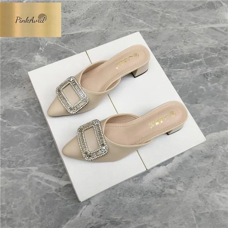 PinkAvril夏季拖鞋扣外年外出2025新款跟穿凉穆勒拖鞋水钻半法式