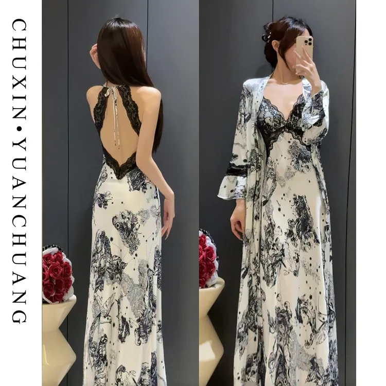 【墨上花开】吊带睡衣女爆款2025新款女大性感高级感纯欲风睡裙秋款