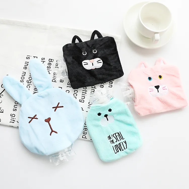 卡通毛绒布套热水袋注水迷你小号随身暖手暖宫暖宝宝