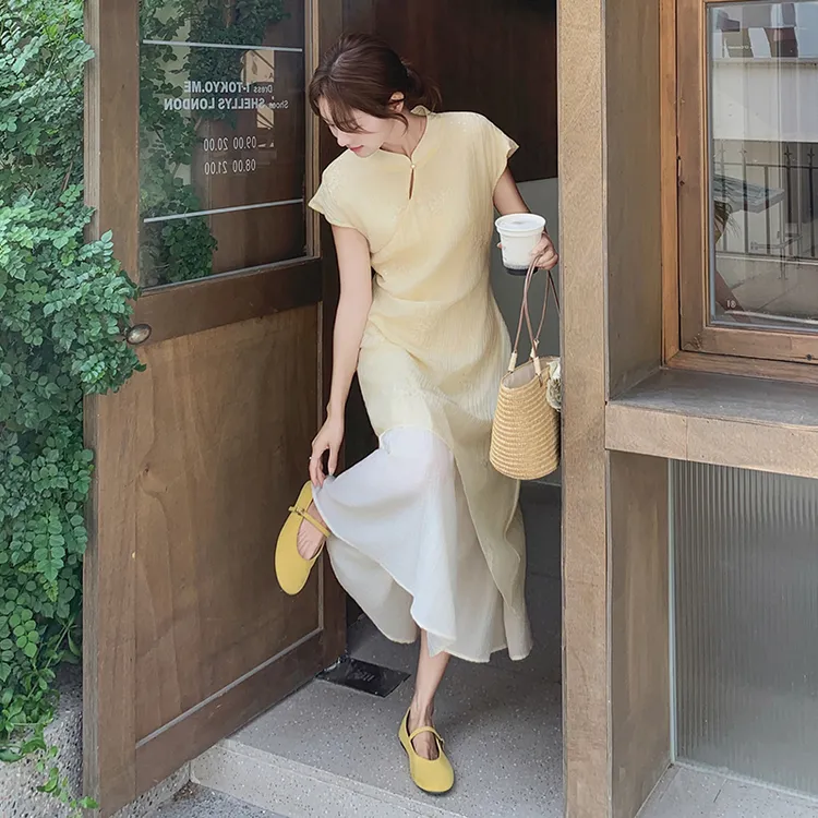 新中式国风气质连衣裙女夏2025新款设计感撞色假两件套装旗袍长裙