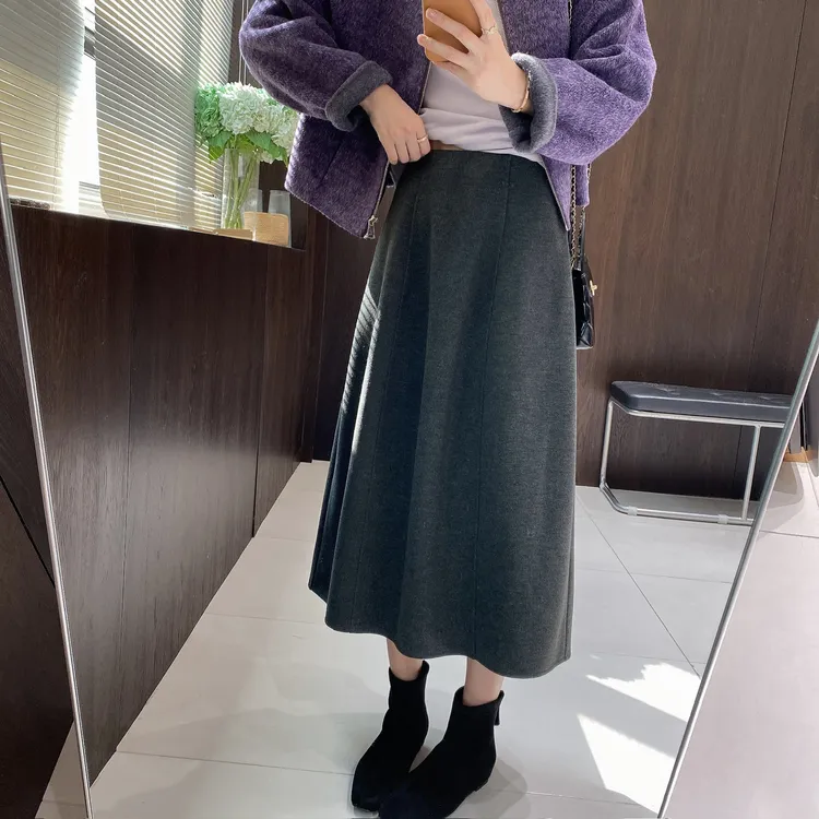 IMFLY金小金自制女装 半身裙DYQ803秋冬季气质显瘦中长毛呢A字裙