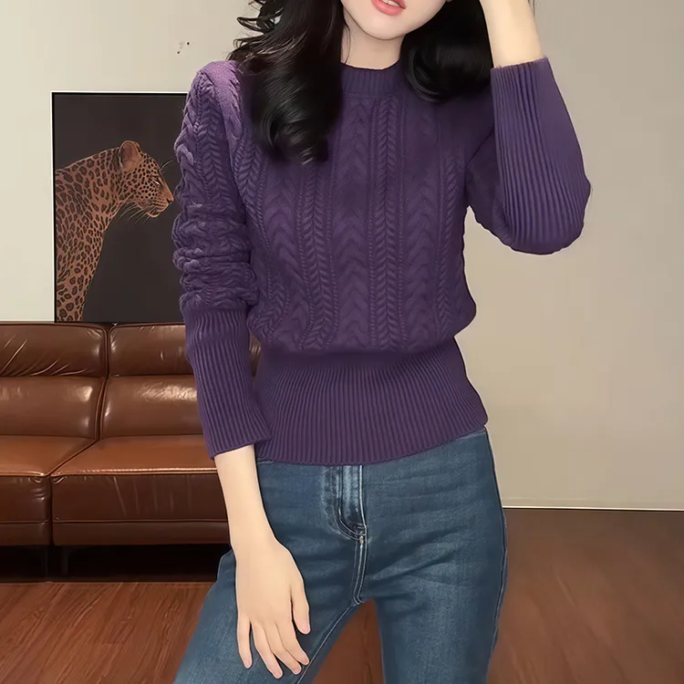 麻花小立领收腰厚款毛针织衫女2025秋冬新款软糯时尚毛衣百搭上衣