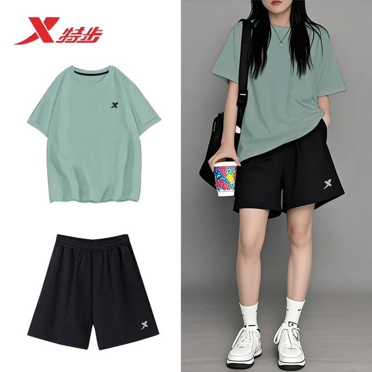 特步短袖运动套装女夏季冰丝速干半袖宽松薄款官方旗舰正品两件套
