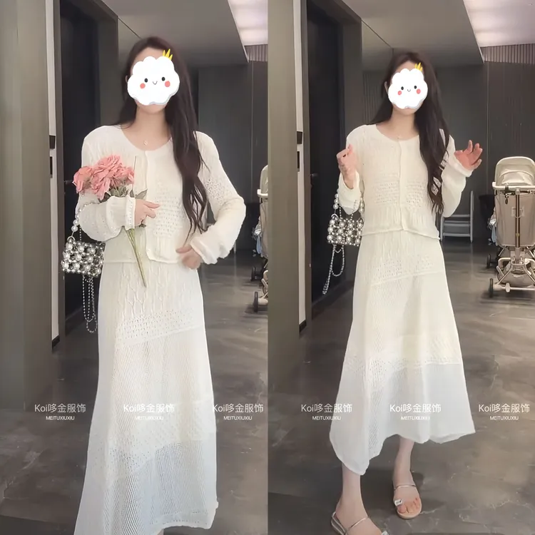 Koi 哆金春游出行衣服气质镂空钩花针织套装小众炸街高级感女装