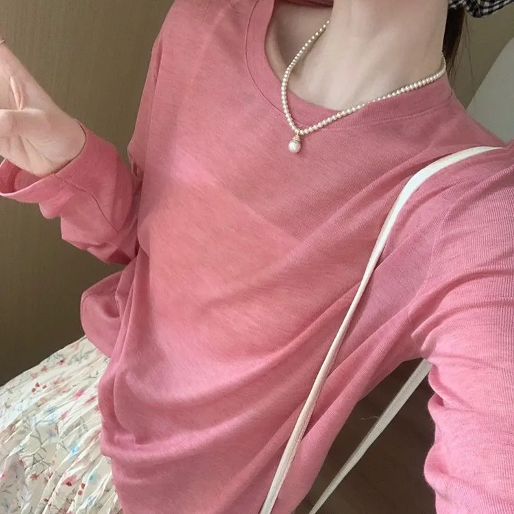 经典纸片人防晒罩衫淡彩欧若风夏季长袖打底衫女内搭上衣显瘦T恤