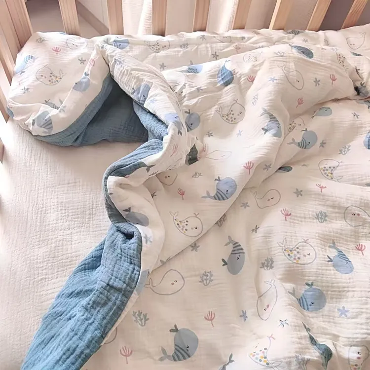 婴幼儿童专用母婴A类小被子幼儿园全棉皱布四季通用可拆洗柔软透