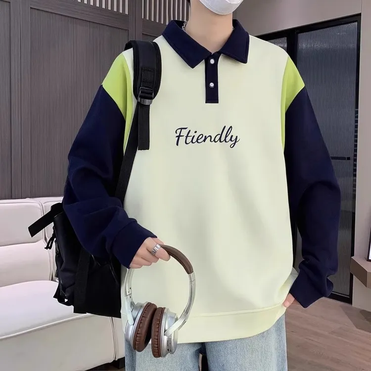 大码春秋季2025新款卫衣男孩初高中学生长袖POLO衫青少年秋装上衣