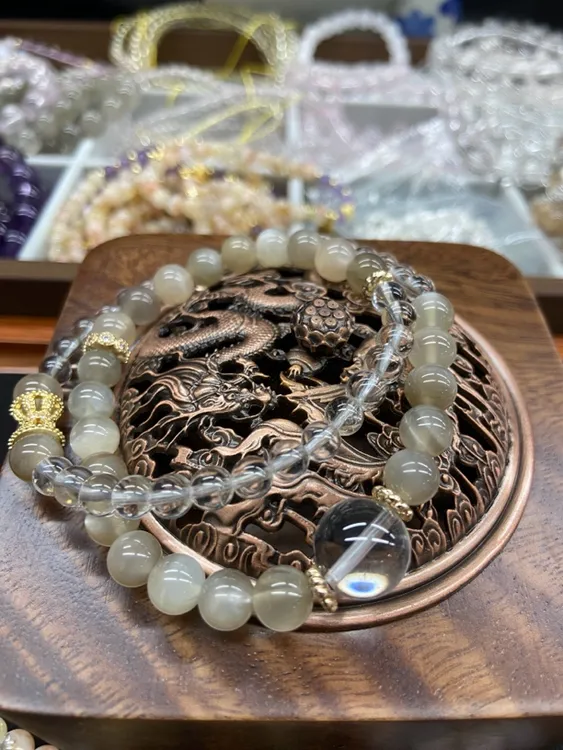 6-8mm灰月光5-6mm白水晶➕12-13白水晶顶珠稳定情绪助睡眠稳定感情