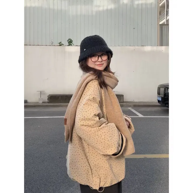 晶咕佳佳【碎花准则】韩系小碎花袖口拼边棉服外套长袖时尚休闲百搭