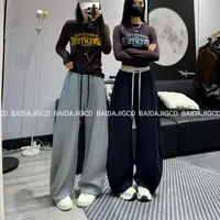 工厂店-（落落大方）秋季亚美风拼接裤腰设计休闲时尚阔腿裤（L9370）