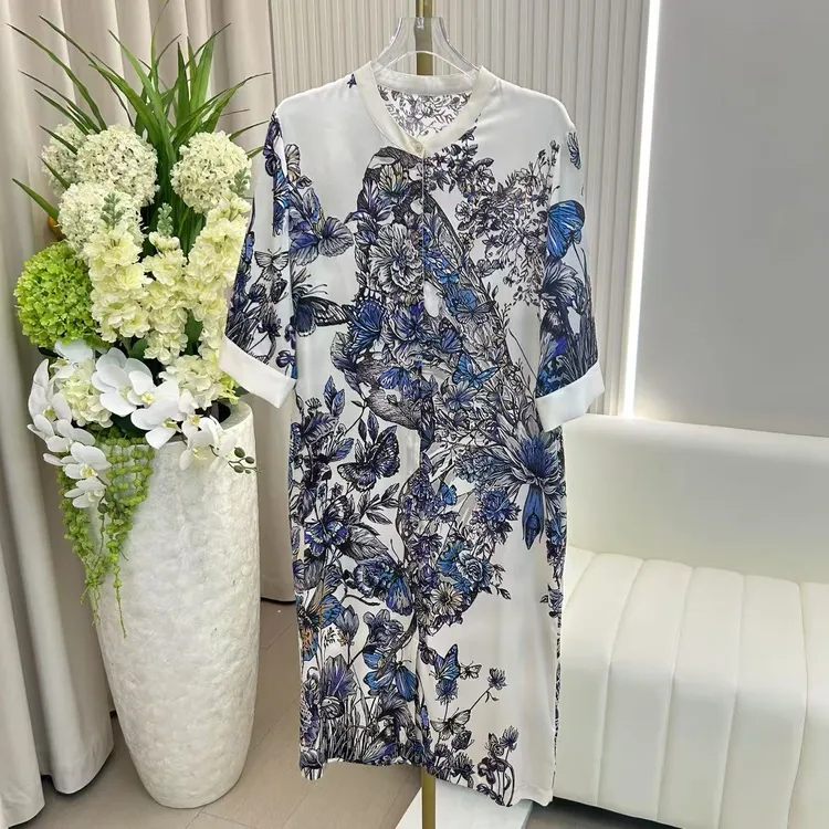 【宸慕】时尚休闲印花大气桑蚕丝连衣裙24101