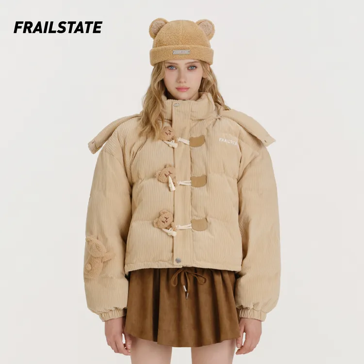 FRAIL STATE25AW新款可拆卸玩偶定制玩偶牛角扣灯芯绒连帽羽绒服