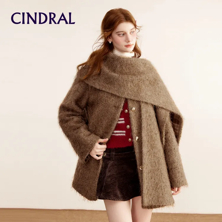 【熙地】奢柔气韵长毛马海毛绵中长轻奢洋气女毛呢外套C85DW0727F