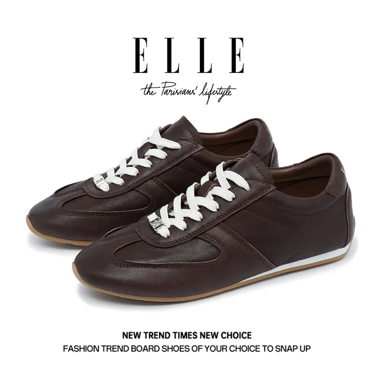 ELLE隐形内增高德训鞋女2025秋季新款显脚小休闲鞋马皮软底阿甘鞋