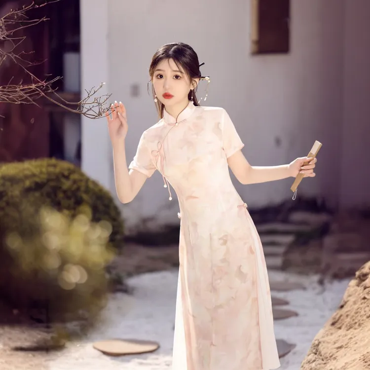 [心若芷兰]新中式奥黛旗袍复古优雅显瘦遮肚子年轻小个子国风旗袍