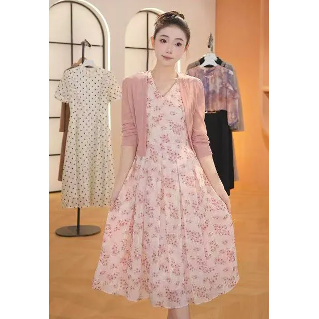 L362修身名媛2025年春夏新款时尚收腰显瘦气质优雅宽松连衣裙