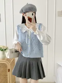 随机彩钻V领针织马甲背心女2025秋冬新款无袖开衫甜美上衣马夹022