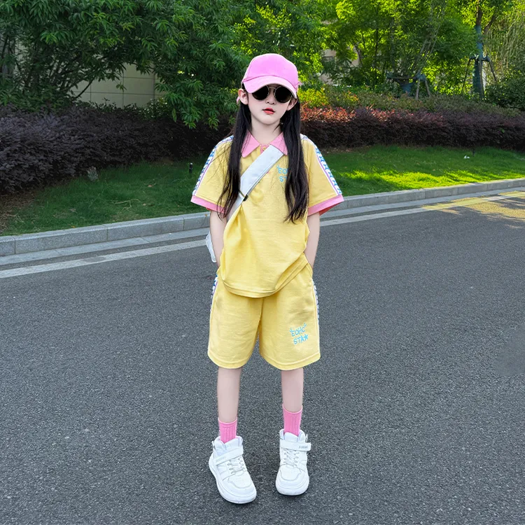 女童休闲运动套装夏季2025新款洋气夏装中大童女孩短袖短裤两件套