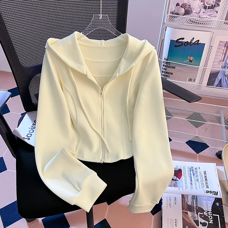 2025春秋装薄款拉链连帽长袖卫衣女设计感休闲外套两件套背心上衣