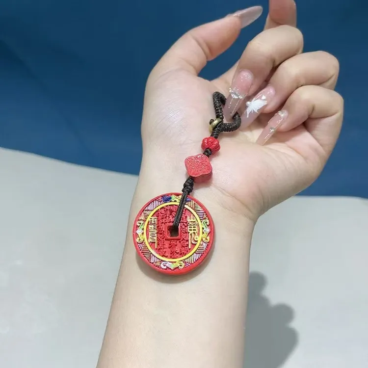 含辰砂工艺品正宗朱砂帝王砂彩绘山鬼花钱钥匙扣本命年复古挂件