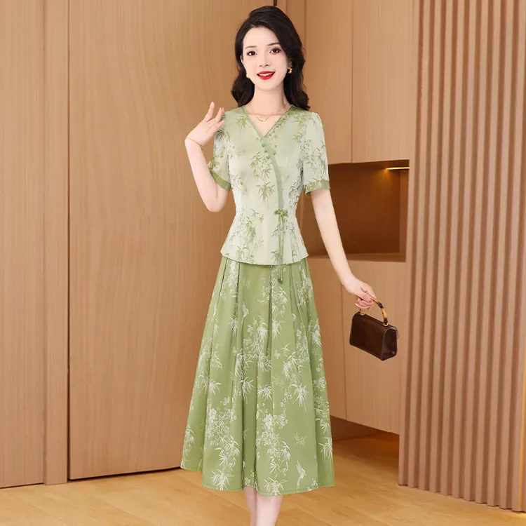 【两件套】26520梦晚夏季贵夫人气质时尚大气休闲修身显瘦套裙-JHY