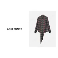 ANGE SUNNY【罗兰格纹衬衫】飘带格子单排扣衬衣时尚新款